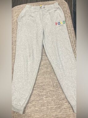 Polo by Ralph Lauren Light Gray Kids Sweatpants with Multicolor POLO Logo